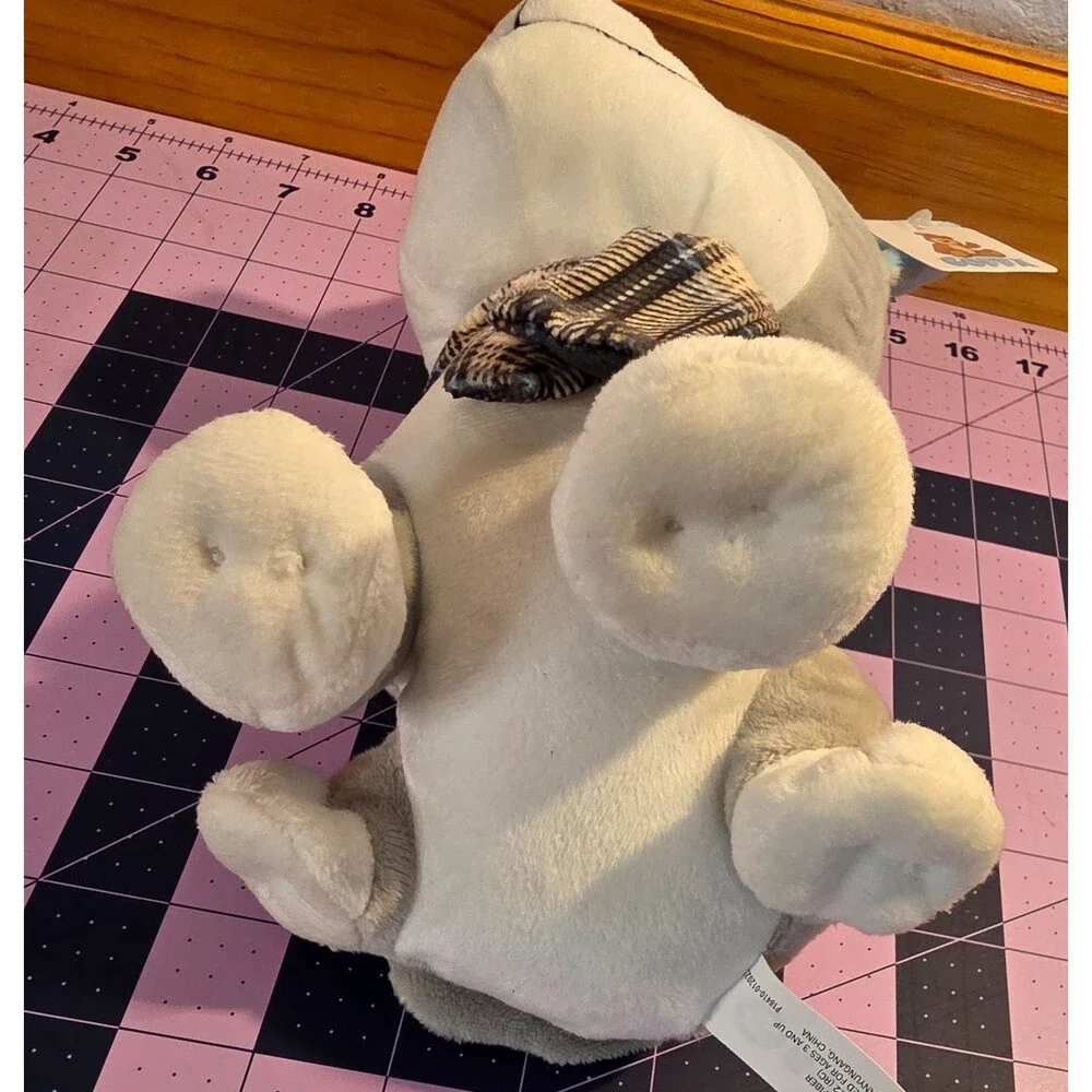 Goffa Gray Husky Wolf Plush Stuffed Animal Blue Ears Plaid Scarf NWT 8